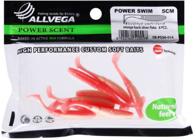 Виброхвост ALLVEGA Power Swim 5см 1гр 8шт/уп #014 orange back silver flake Виброхвост ALLVEGA Power Swim 5см 1гр 8шт/уп #014 orange back silver flake