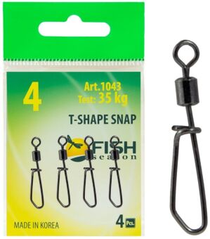 Вертлюжок с застежкой FISH SEASON T-Shape Snap №4 35кг 4шт/уп 1043-04F Вертлюжок с застежкой FISH SEASON T-Shape Snap №4 35кг 4шт/уп 1043-04F