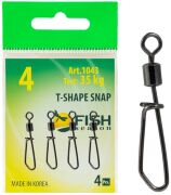 Вертлюжок с застежкой FISH SEASON T-Shape Snap №4 35кг 4шт/уп 1043-04F