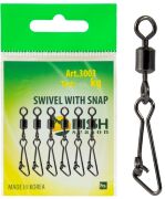 Вертлюжок с застежкой FISH SEASON Hooked №6 20кг 8шт/уп 3003-06F