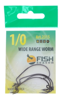 Крючок офсетный FISH SEASON Wide Range Worm №1/0 черный 5шт/уп 2315-0051F